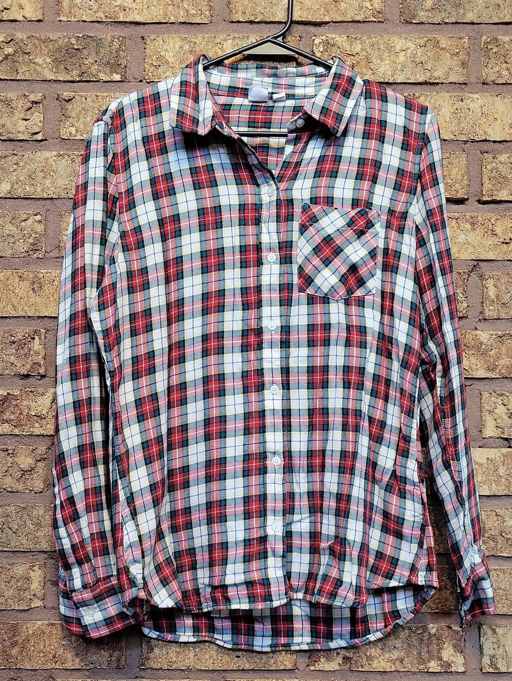 GAP Festive Plaid Button Down Shirt Size Medium Cotton Viscose Fall Lightweight
